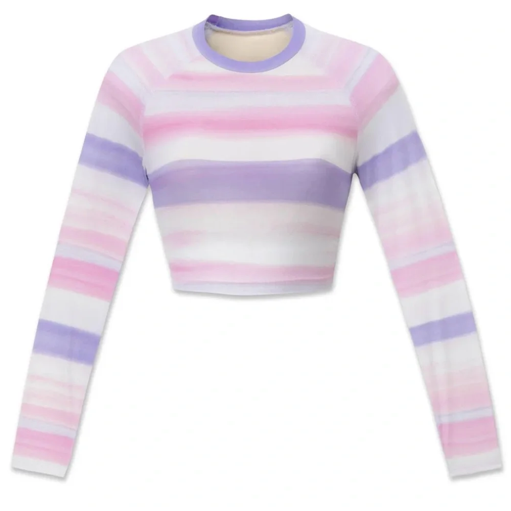 WET Swimwear Aruba Sia Striped Long Sleeve Women’s White & Pink Crop Top Size XS